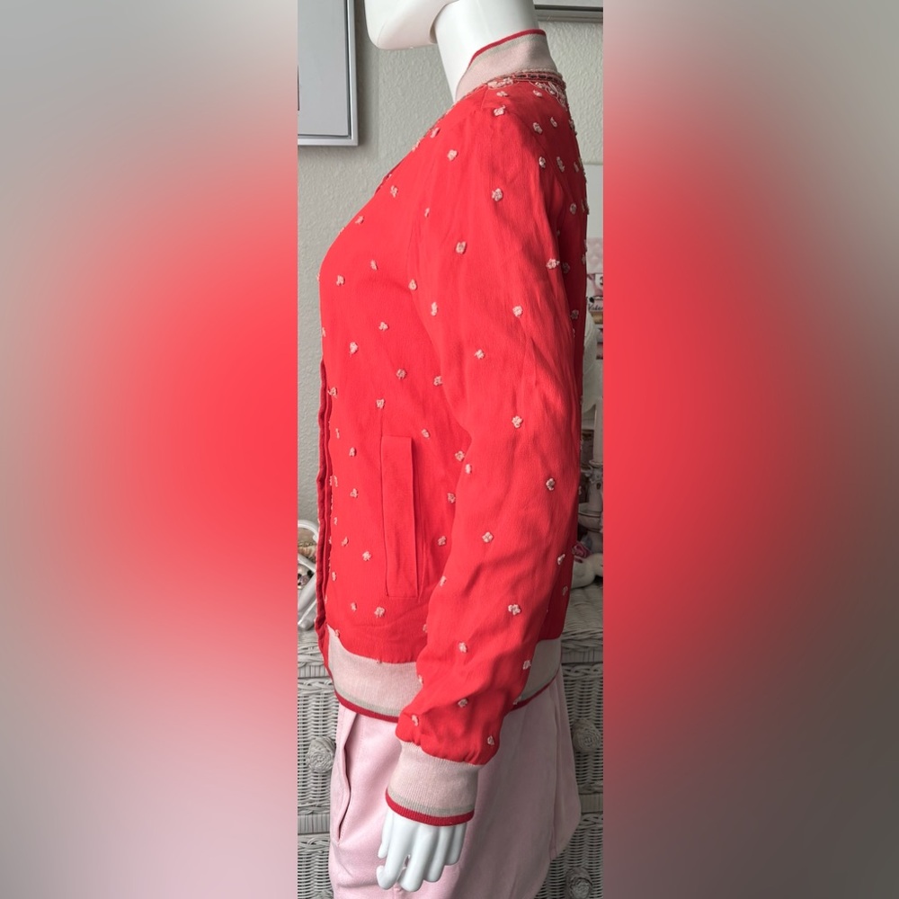 Anthropologie Conditions Apply Arabella Bomber Jacket Embroidered in Red Size L - Picture 8 of 13